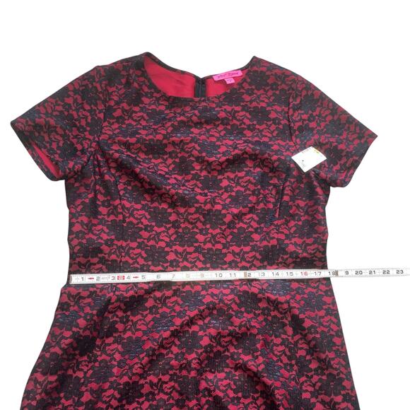 NWT Betsey Johnson Red and Black Lace Fit and Flare Skater Dress-14 - Picture 13 of 16